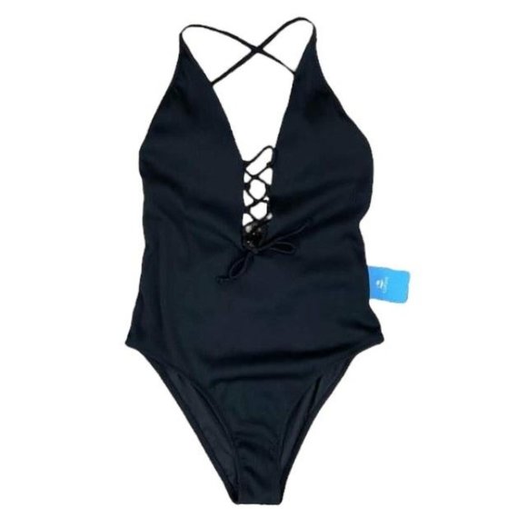 Cupshe Other - NEW Cupshe V-Neck Lace Up Size XL Padded Ribbed One Piece Swimsuit Bathing Suit